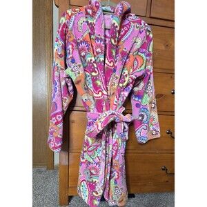 Vera Bradley Robe Size Large/XL Pink Paisley Floral Swirl Hooded Belt Long Plush
